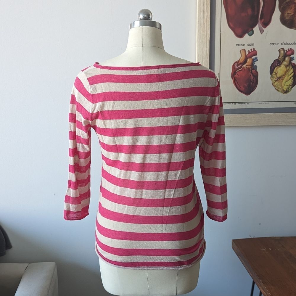 Sheer Tory Burch pink stripe sweater M - Picture 2 of 9